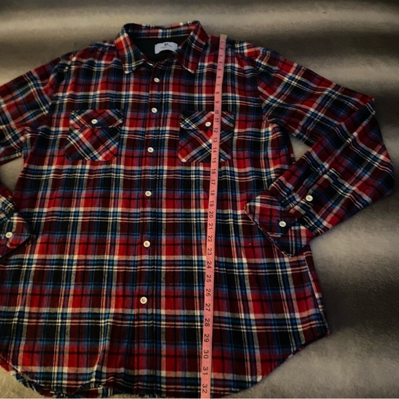 STANDARD ISSUE NYC Men’s Red Blue White Plaid Cotton Flannel Button Down Shirt - Picture 8 of 9